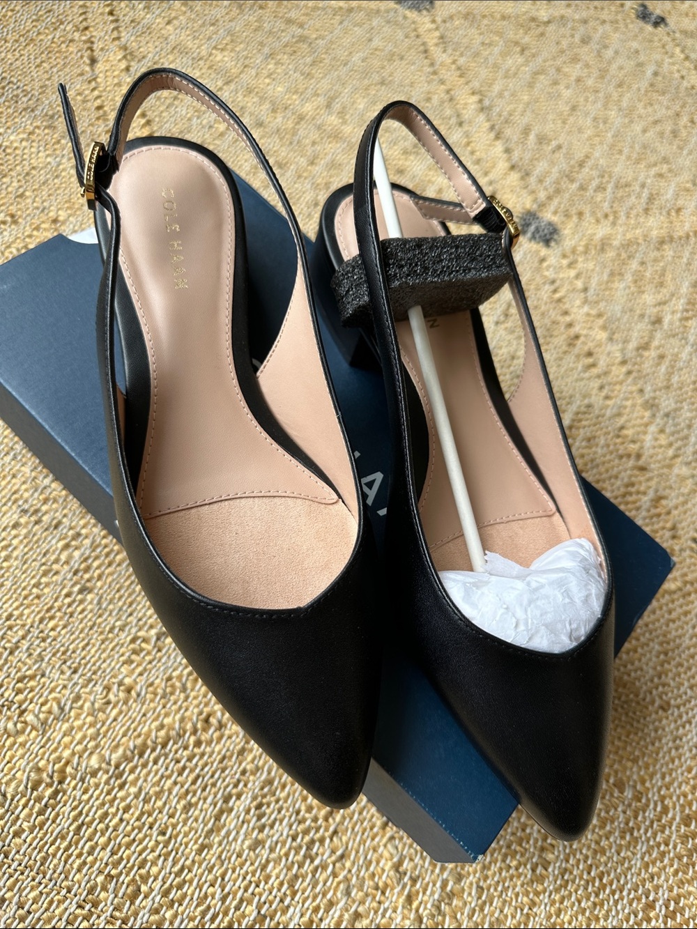 Cole Haan Black Pointed Slingback Flats